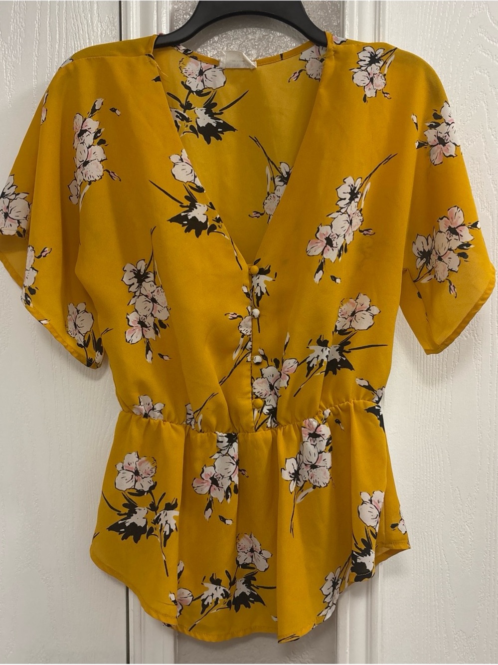 Sienna Sky Mustard Floral V-Neck Peplum Blouse